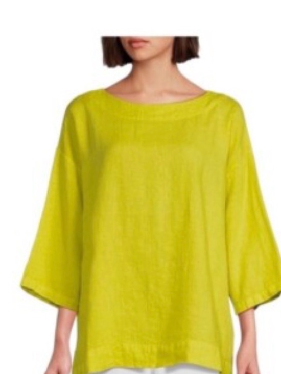 bryn Walker Tops - Bryn Walker Short Sleeve Yellow Linen Tunic Blouse Asymmetrical Large
